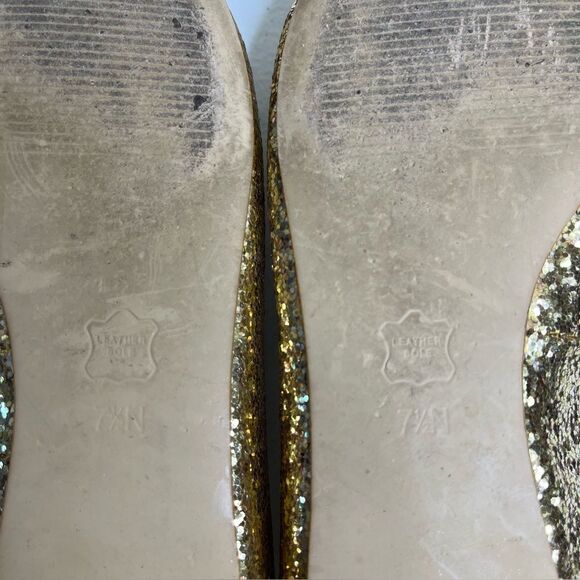 Talbots Gold Glitter Ballet Leather Flats Almond Toe Gold Heel Women Size 7.5 N - Picture 11 of 13